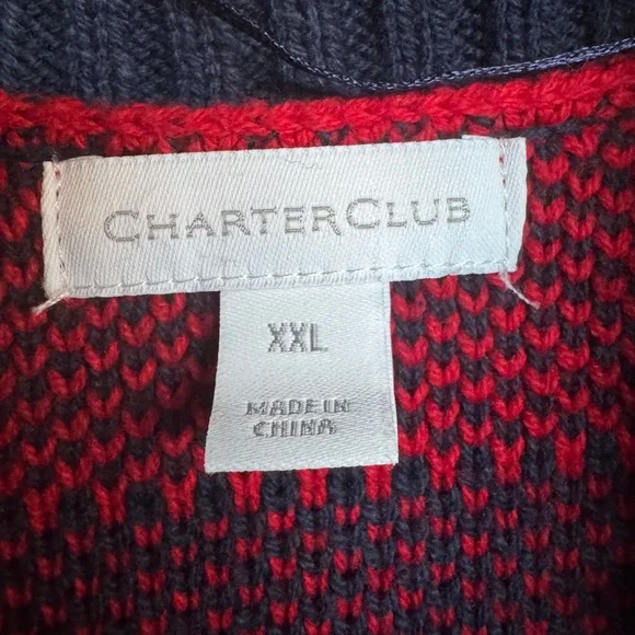 Charter Club USA Flag Cardigan Sweater XXL Red White Blue Stars Stripes Shawl - Picture 6 of 7